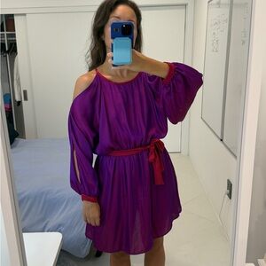 Elegant Silk Purple Dress with Red Accents